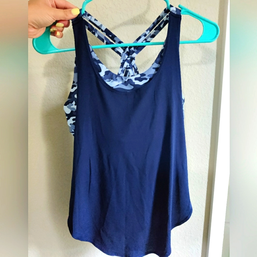 Blue Fabletics tank with attached sports bra size XS